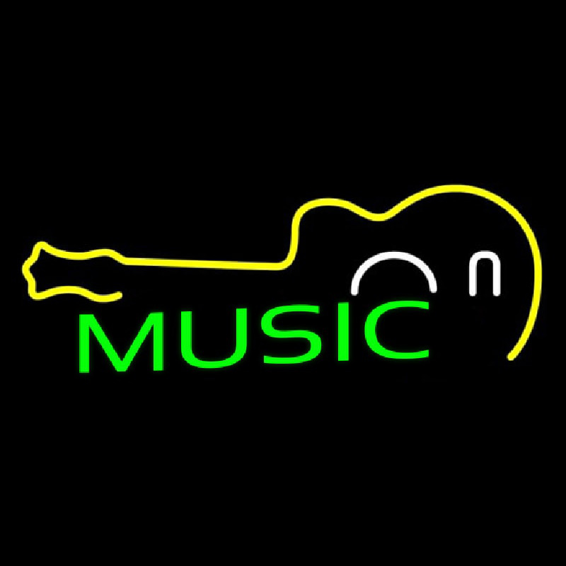 Green Music With Guitar Neonskylt