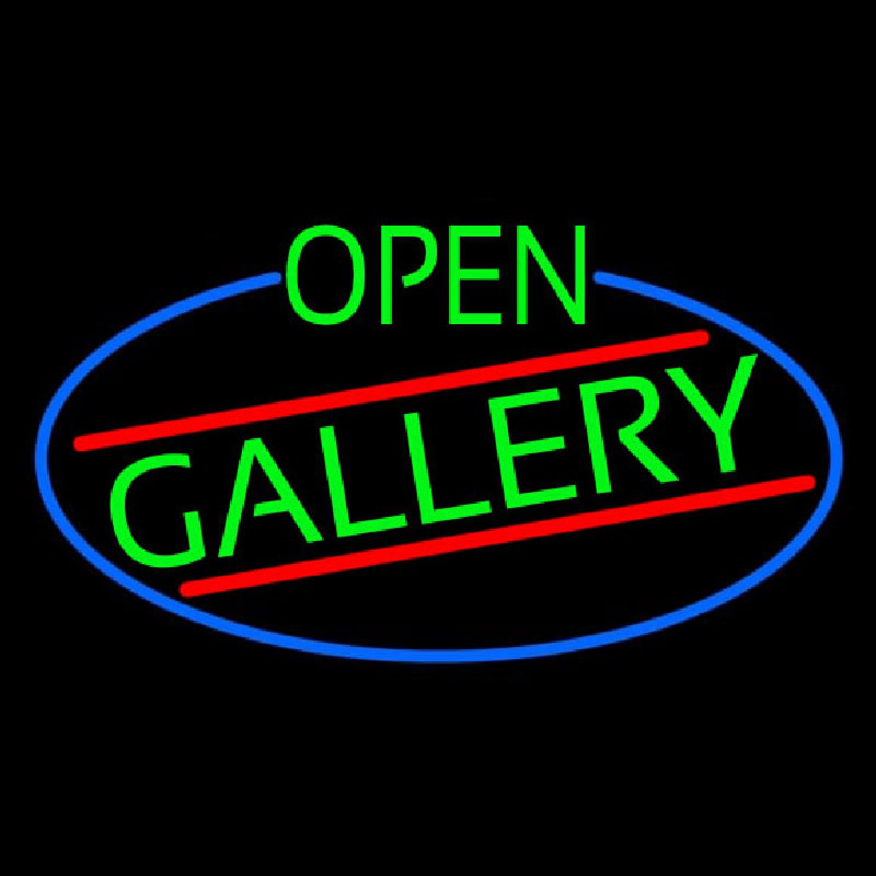 Green Open Gallery Oval With Blue Border Neonskylt