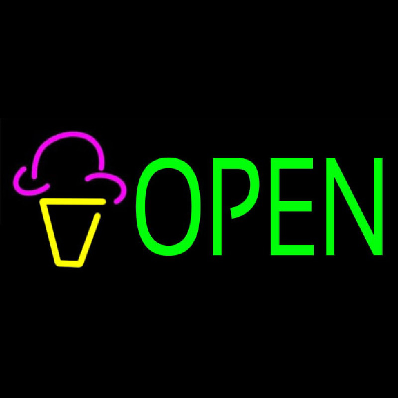 Green Open Ice Cream Cone Neonskylt