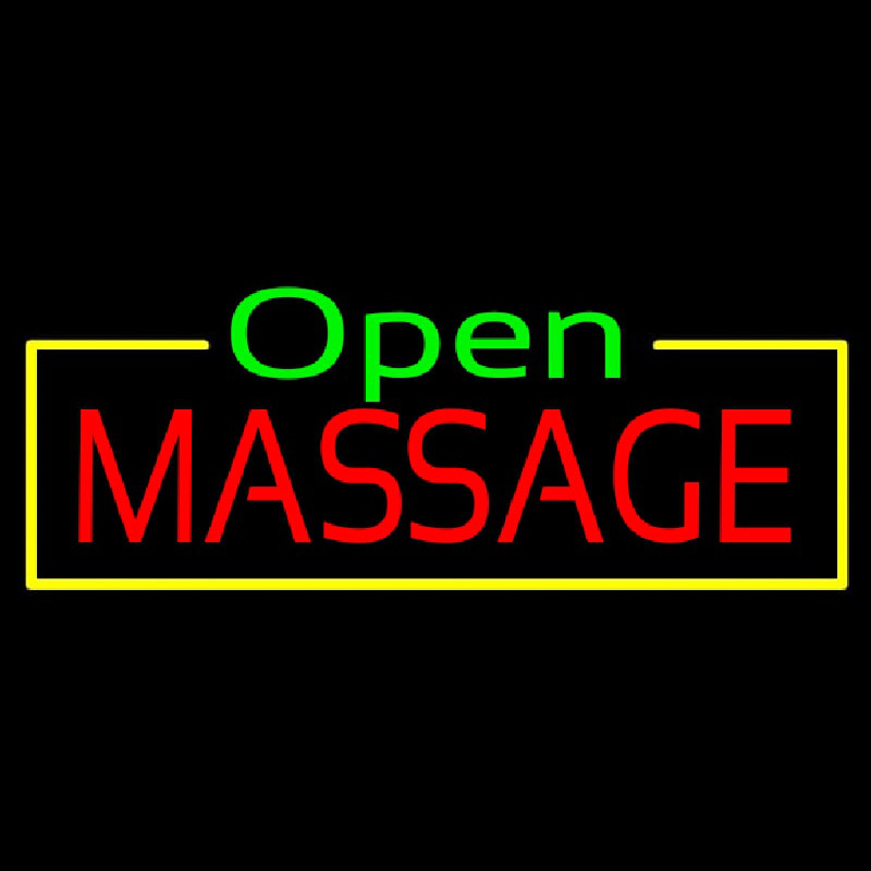 Green Open Red Massage Yellow Border Neonskylt