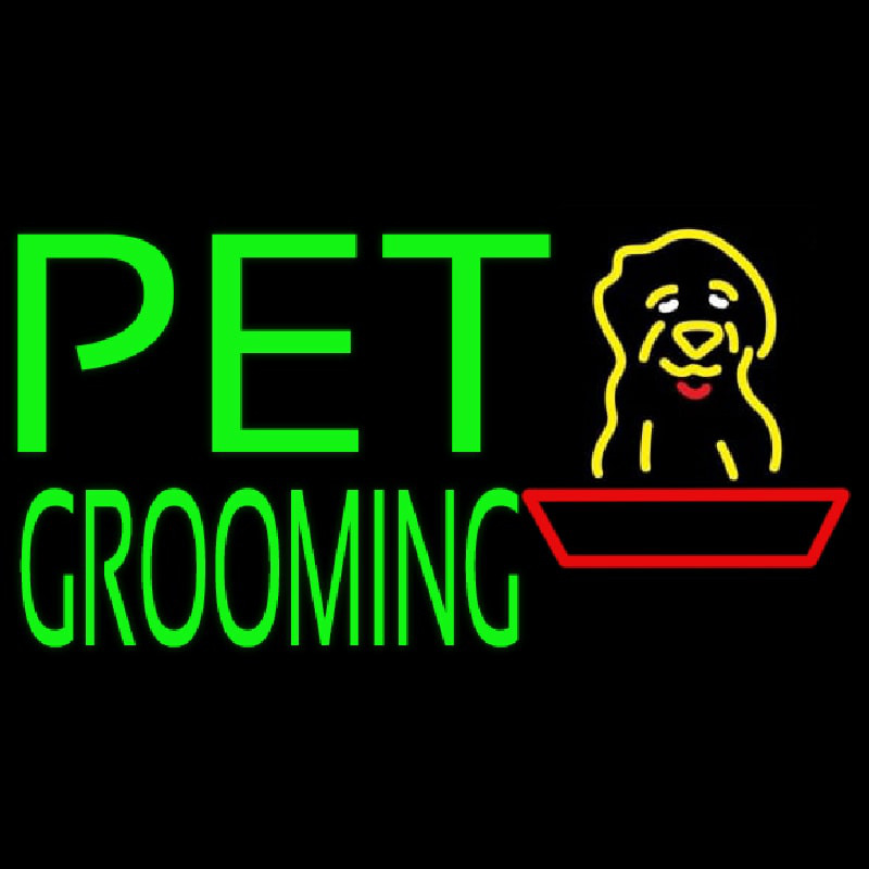 Green Pet Grooming Block 1 Neonskylt