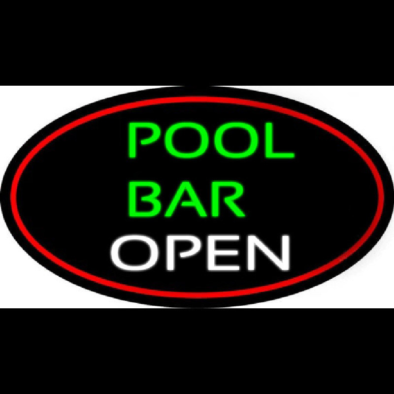 Green Pool Bar Open Oval With Red Border Neonskylt