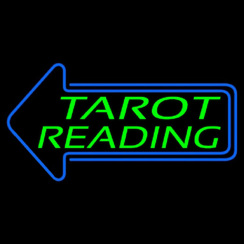 Green Tarot Reading With Blue Arrow Neonskylt