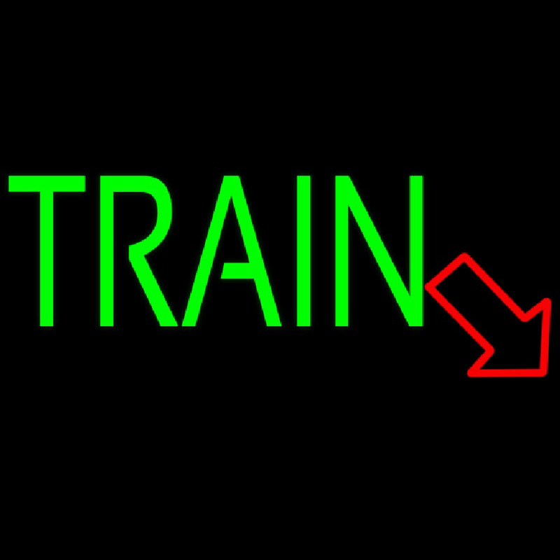 Green Train With Red Arrow Neonskylt