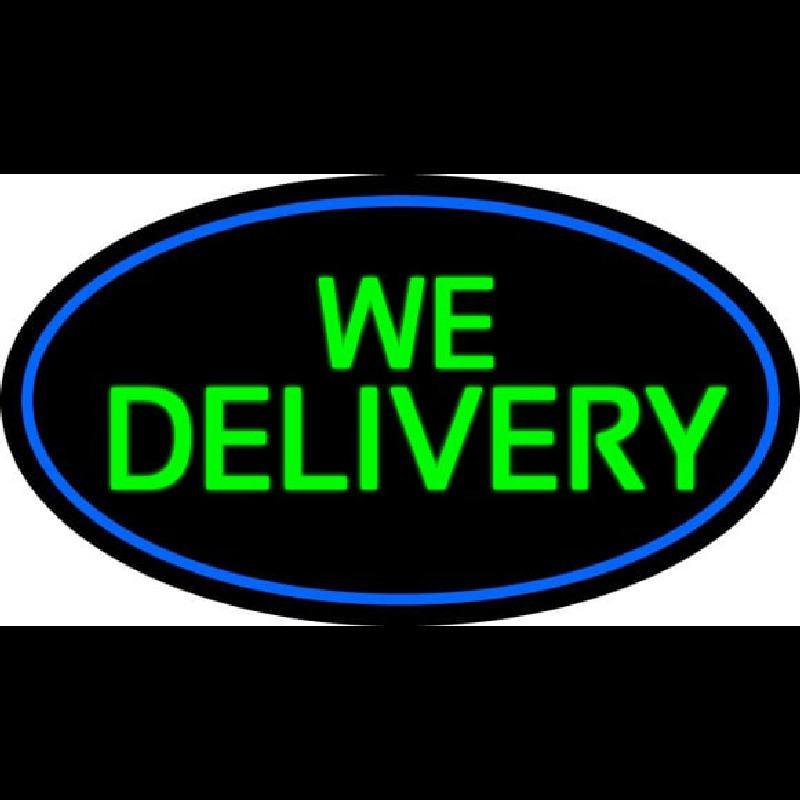 Green We Deliver Oval With Blue Border Neonskylt