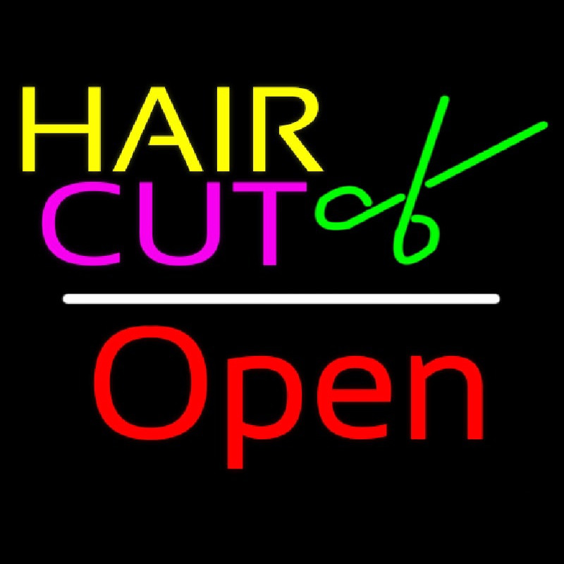 Hair Cut Logo Open White Line Neonskylt