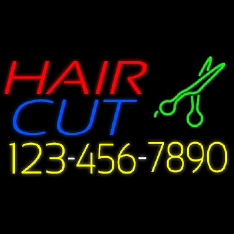 Hair Cut With Number And Scissor Neonskylt