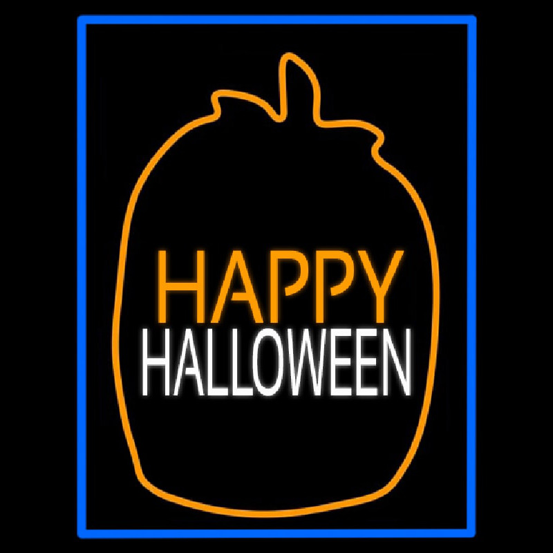 Happy Halloween With Blue Border Neonskylt