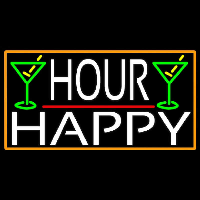 Happy Hour And Martini Glass With Orange Border Neonskylt