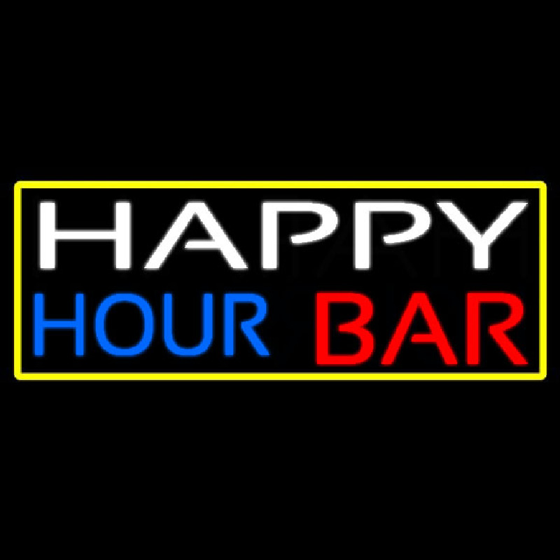 Happy Hour Bar With Yellow Border Neonskylt