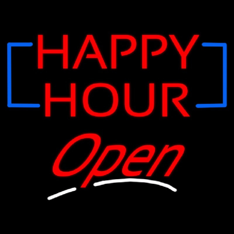 Happy Hour Cursive Open Neonskylt