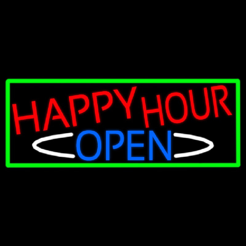 Happy Hour Open With Green Border Neonskylt
