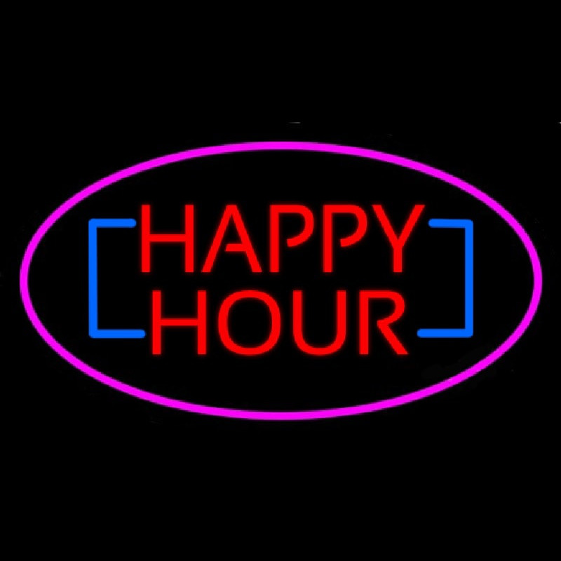 Happy Hour Oval Pink Neonskylt