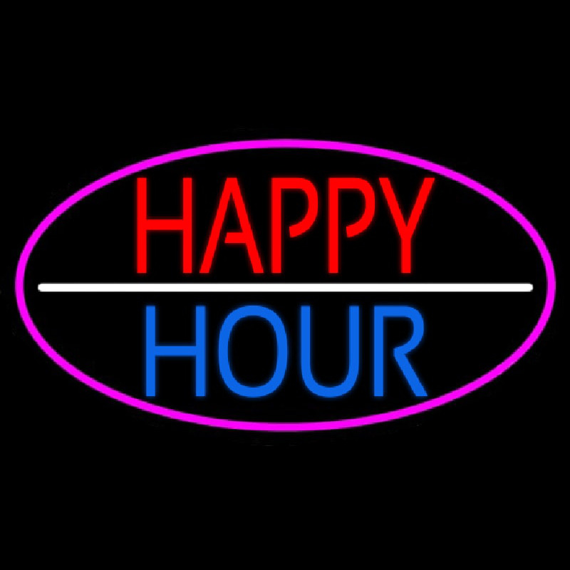 Happy Hour Oval With Pink Border Neonskylt