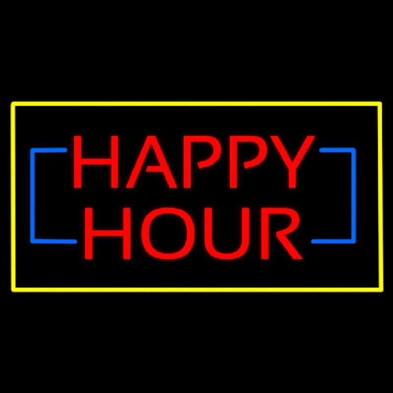 Happy Hour Rectangle Yellow Neonskylt