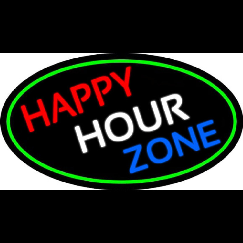 Happy Hour Zone Oval With Green Border Neonskylt