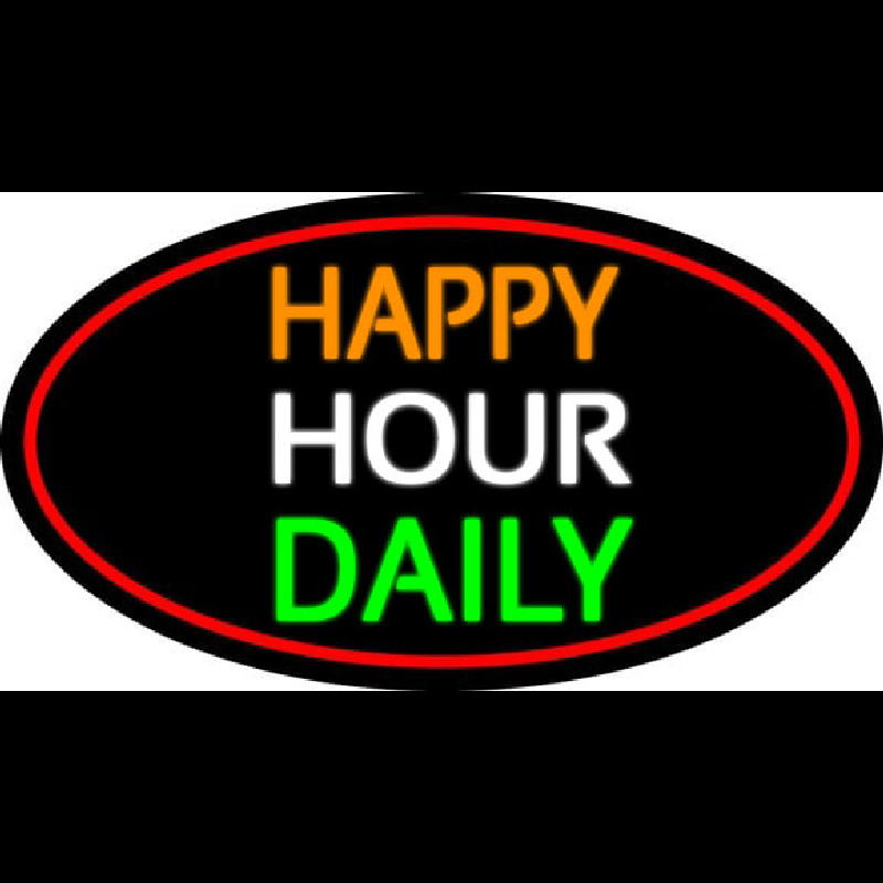 Happy Hours Daily Oval With Red Border Neonskylt