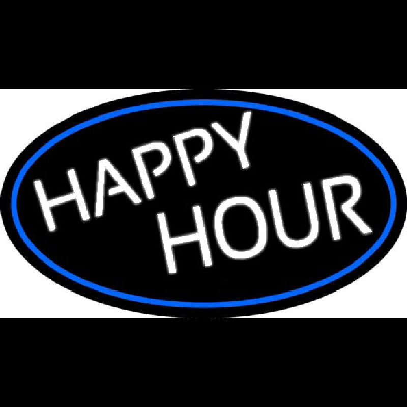 Happy Hours Oval With Blue Border Neonskylt