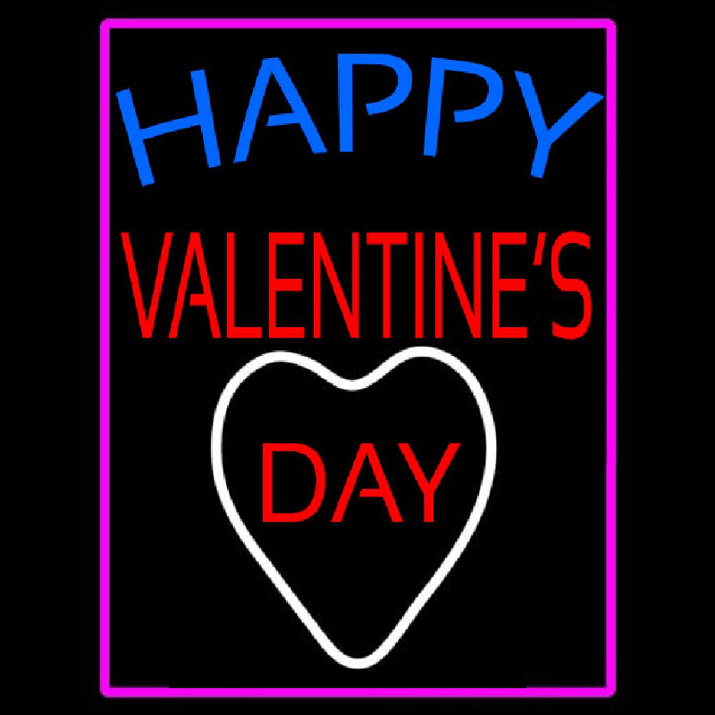 Happy Valentines Day With Pink Border Neonskylt