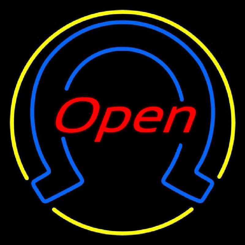 Horseshoe Open With Yellow Border Neonskylt