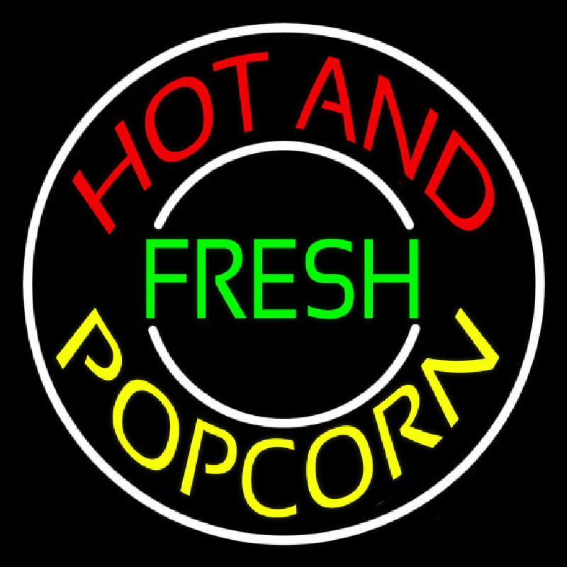Hot And Fresh Popcorn With Border Neonskylt