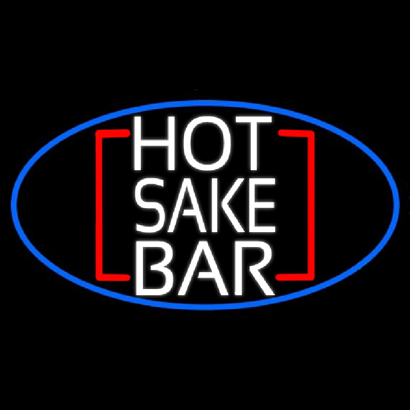 Hot Sake Bar Oval With Blue Border Neonskylt