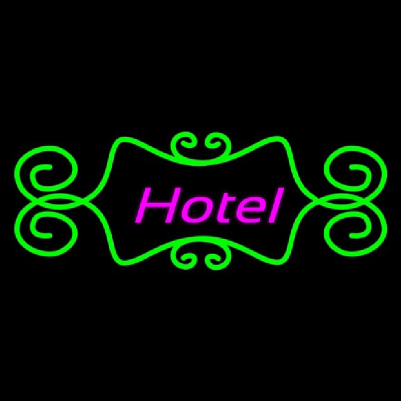 Hotel With Green Art Border Neonskylt