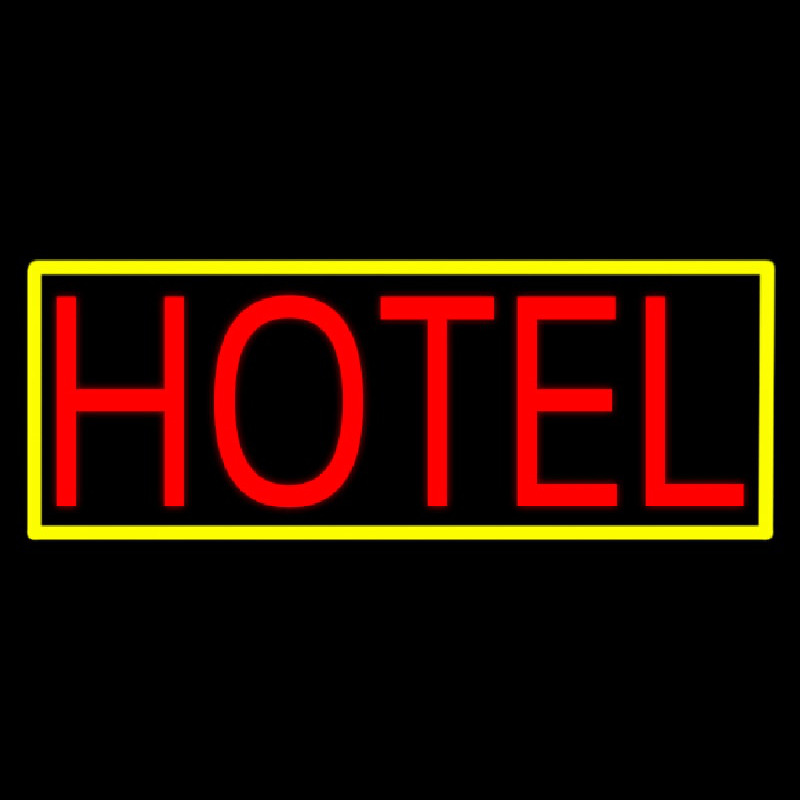 Hotel With Yellow Border Neonskylt