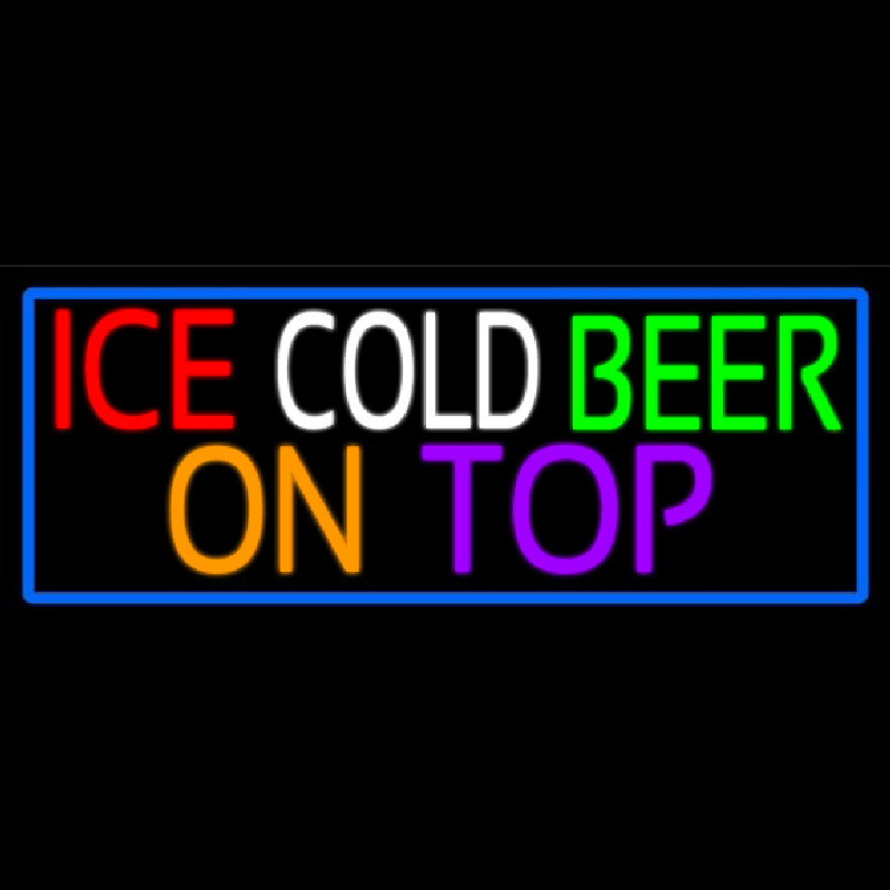 Ice Cold Beer On Top With Blue Border Neonskylt