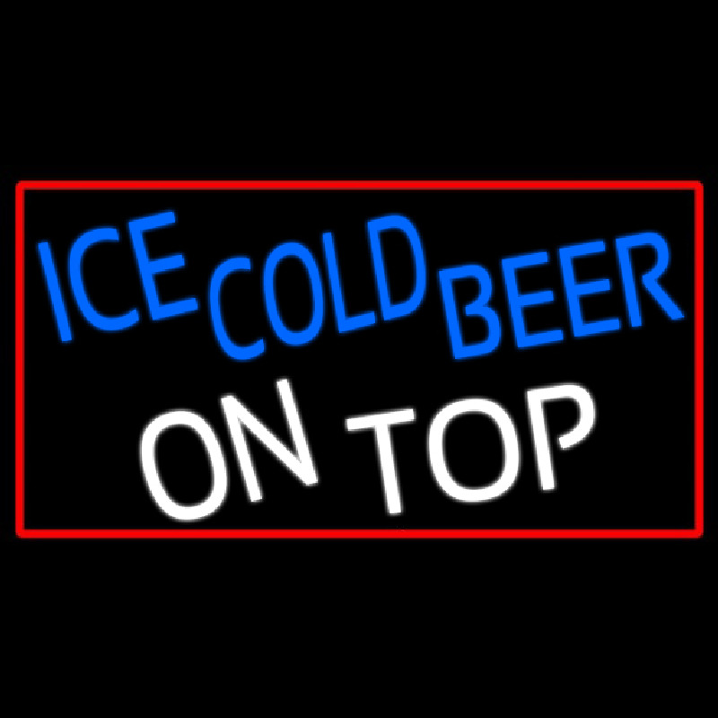 Ice Cold Beer On Top With Red Border Neonskylt
