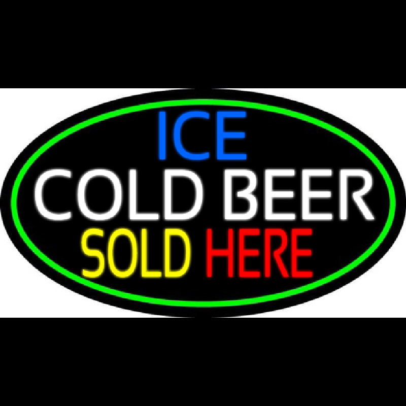 Ice Cold Beer Sold Here With Green Border Neonskylt