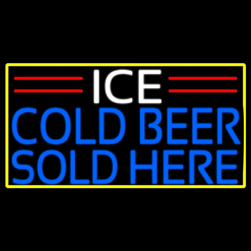 Ice Cold Beer Sold Here With Yellow Border Neonskylt