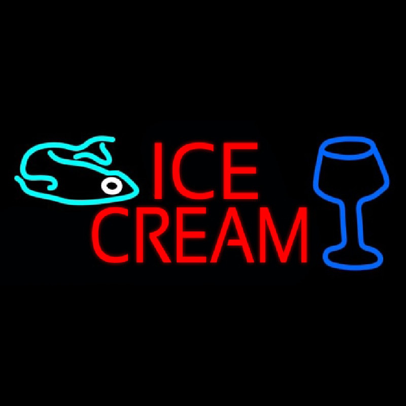 Ice Cream Glass N Fish Neonskylt