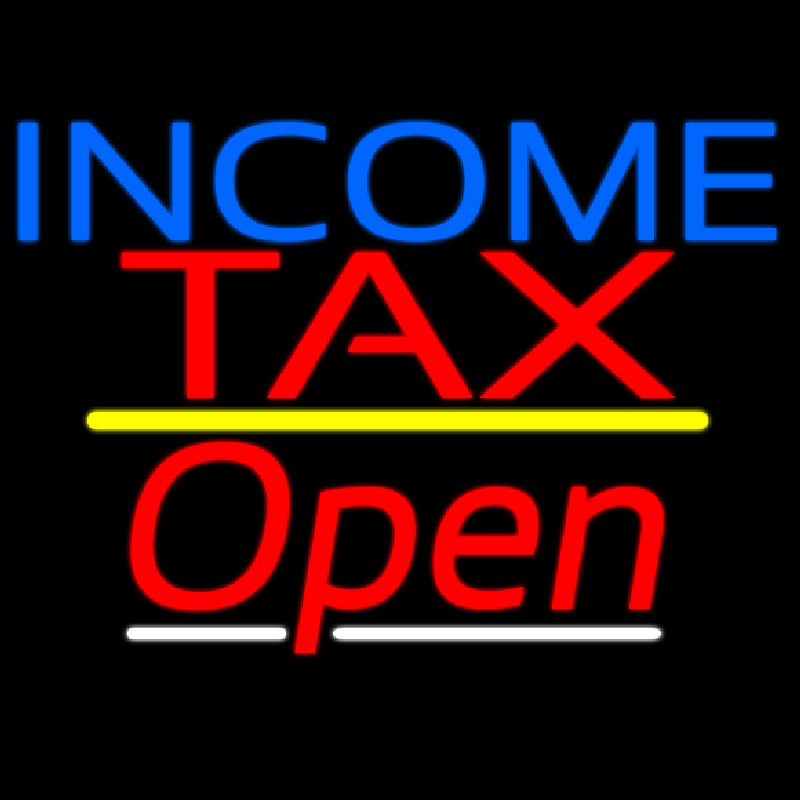 Income Ta  Open Yellow Line Neonskylt
