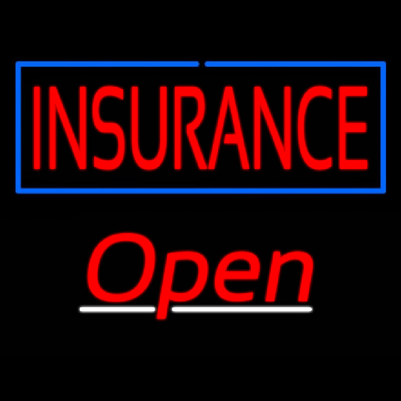 Insurance Blue Border Open Neonskylt