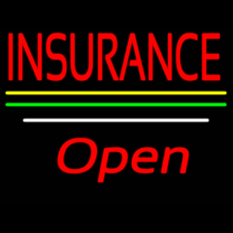 Insurance Open Yellow Green White Line Neonskylt
