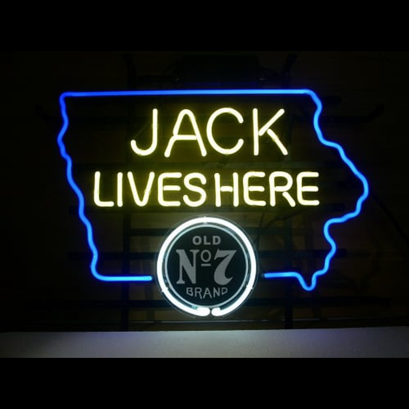 Jack Daniels Jack Lives Here IOWA Whiskey Neonskylt