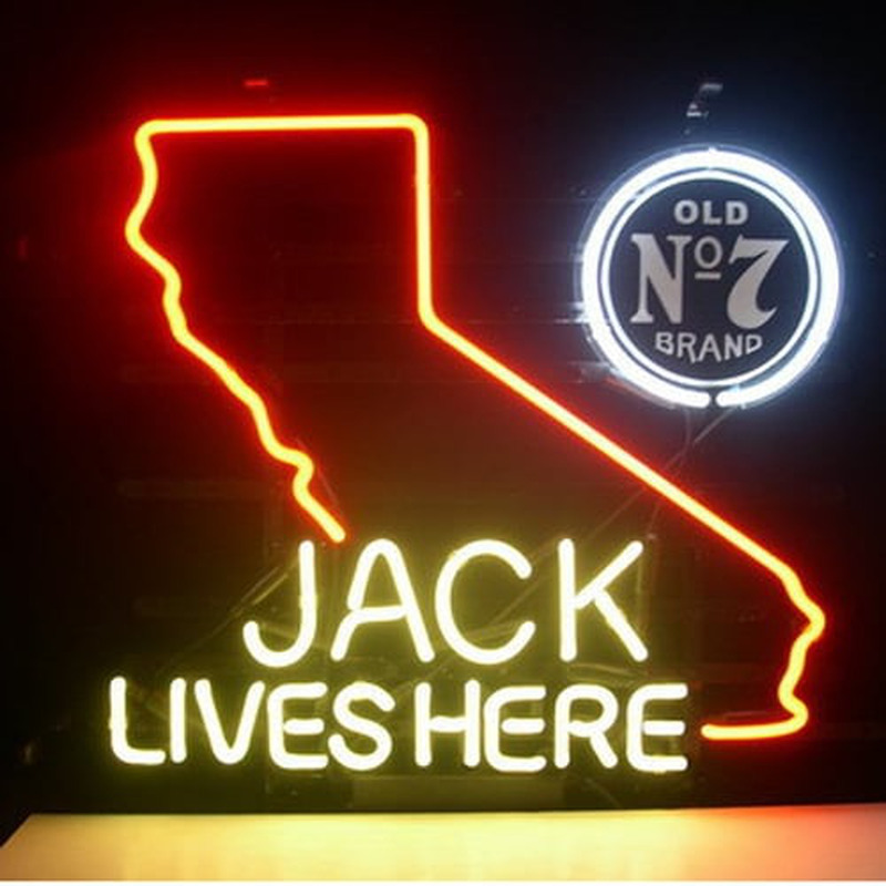 Jack Daniels Lives Here California Old #7 Whiskey Öl Bar Öppet Neonskylt