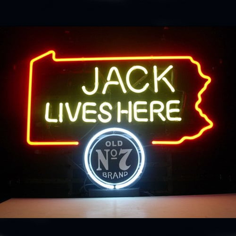 Jack Daniels Lives Here Pennsylvania Old #7 Whiskey Öl Bar Öppet Neonskylt