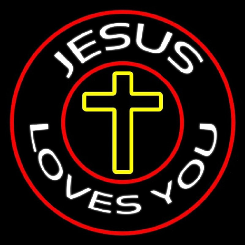 Jesus Loves You With Red Border Neonskylt