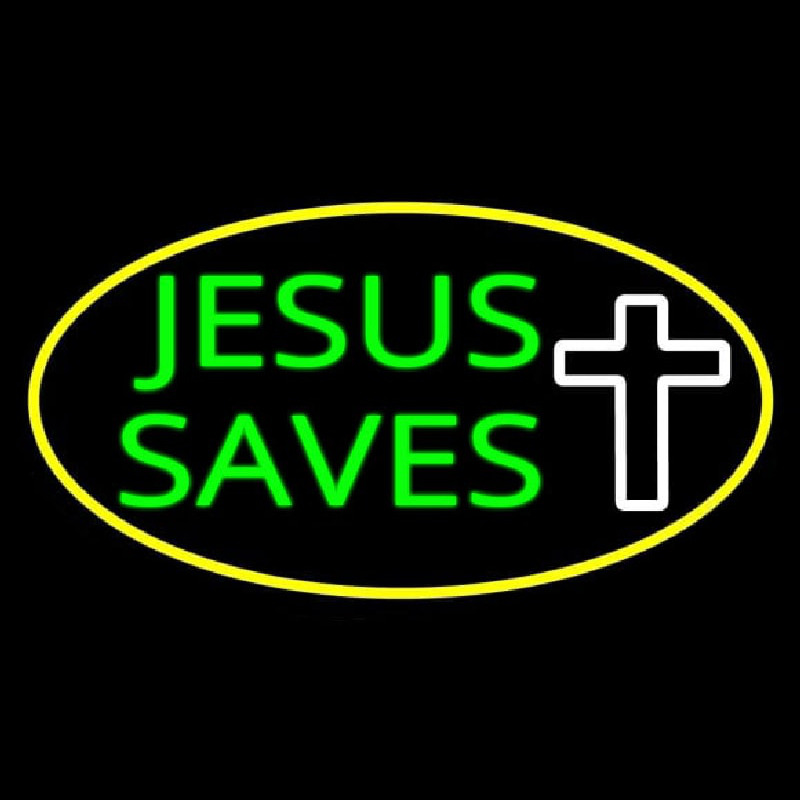 Jesus Saves White Cross With Border Neonskylt