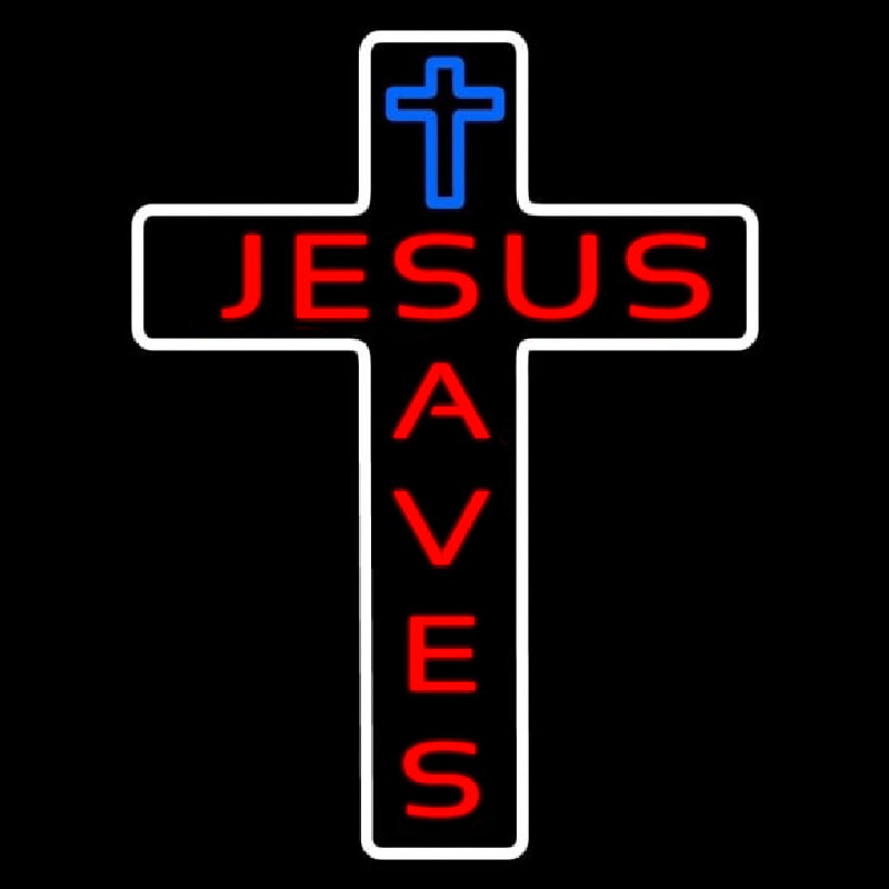 Jesus Saves With Cross Neonskylt