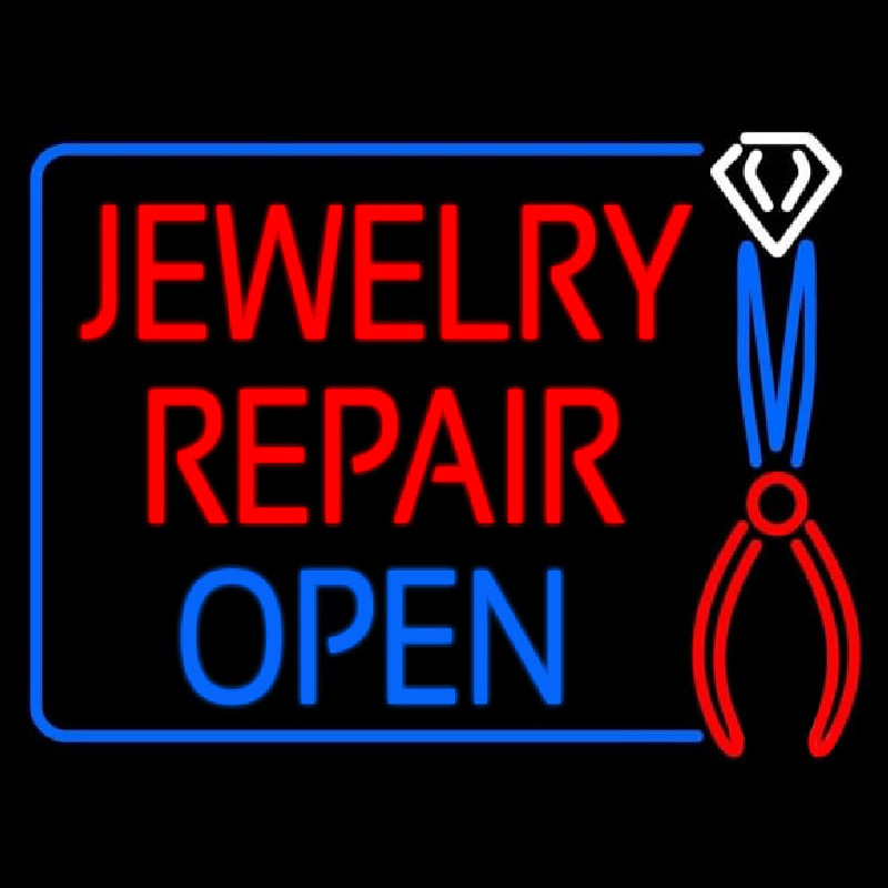 Jewelry Repair Open Block Neonskylt