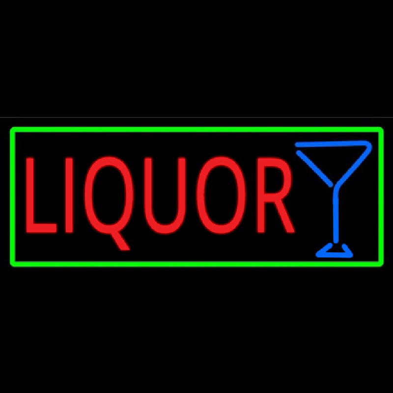 Liquor And Martini Glass With Green Border Neonskylt