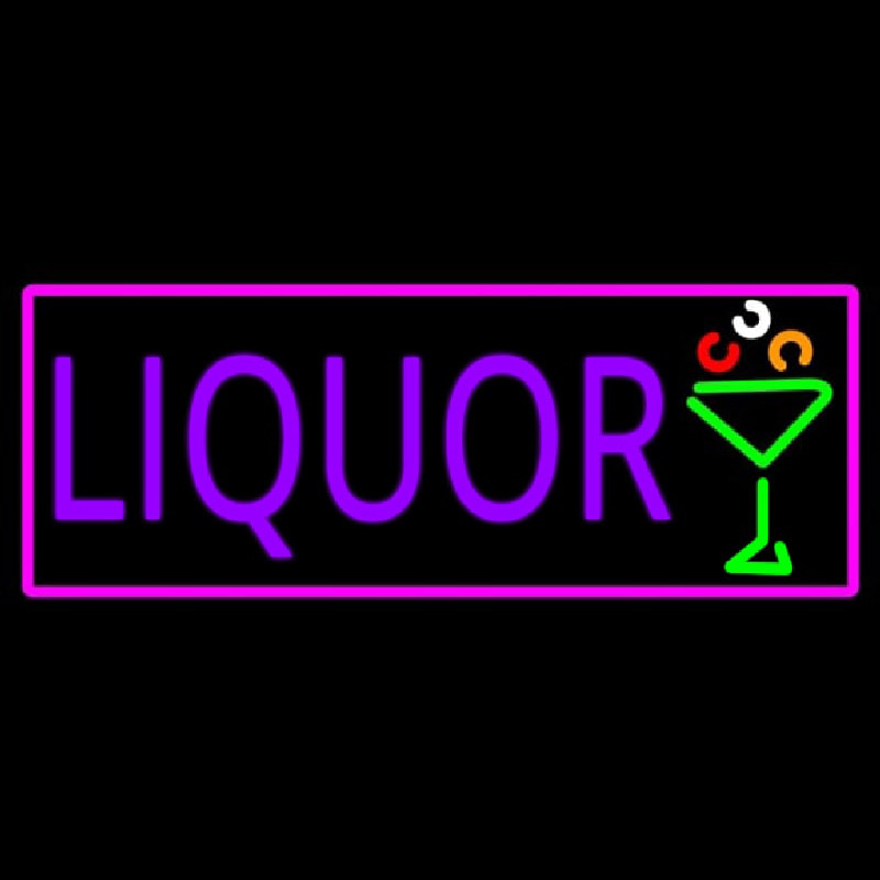 Liquor And Martini Glass With Pink Border Neonskylt