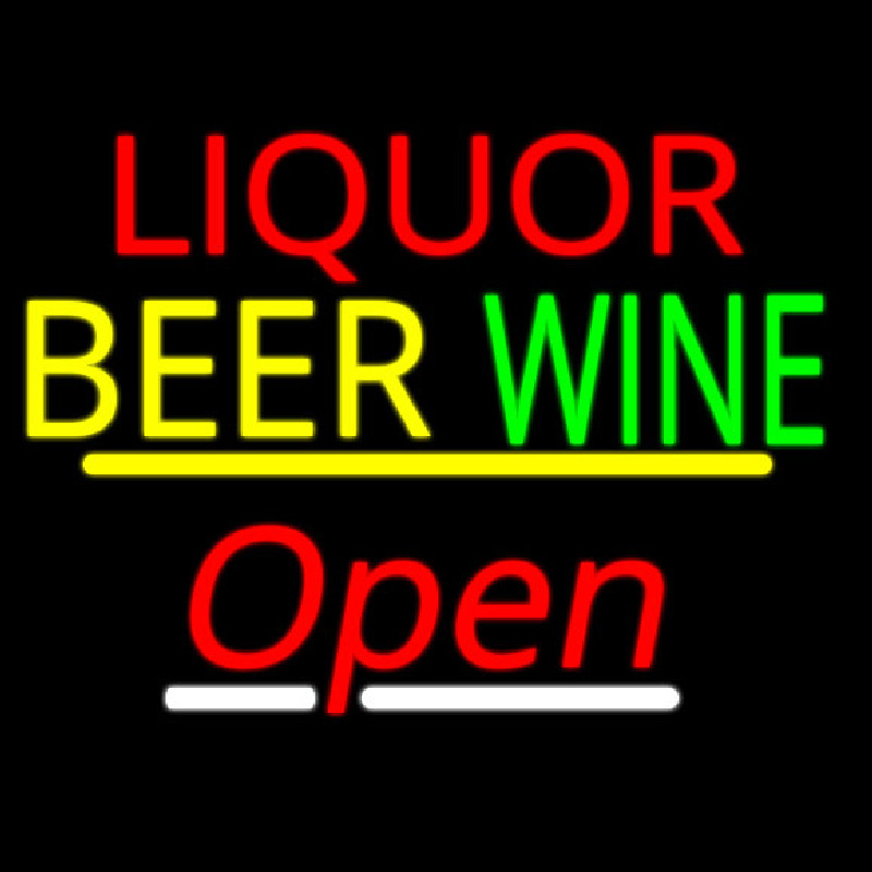 Liquor Beer Wine Open Yellow Line Neonskylt
