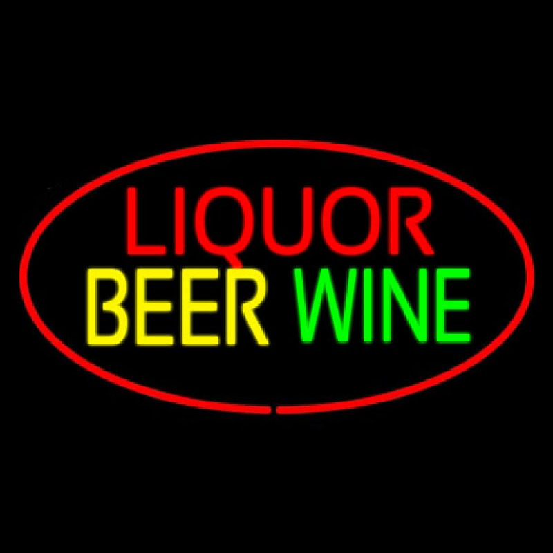 Liquor Beer Wine Oval Red Neonskylt