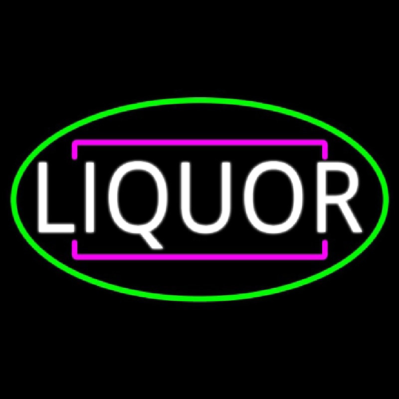 Liquor Oval With Green Border Neonskylt