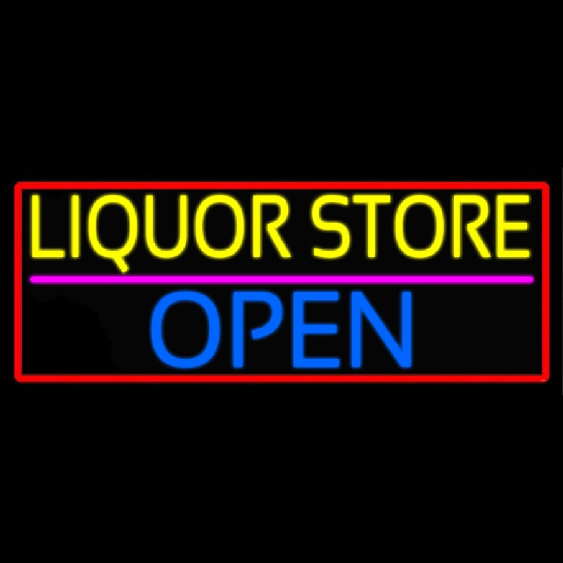 Liquor Store Open With Red Border Neonskylt