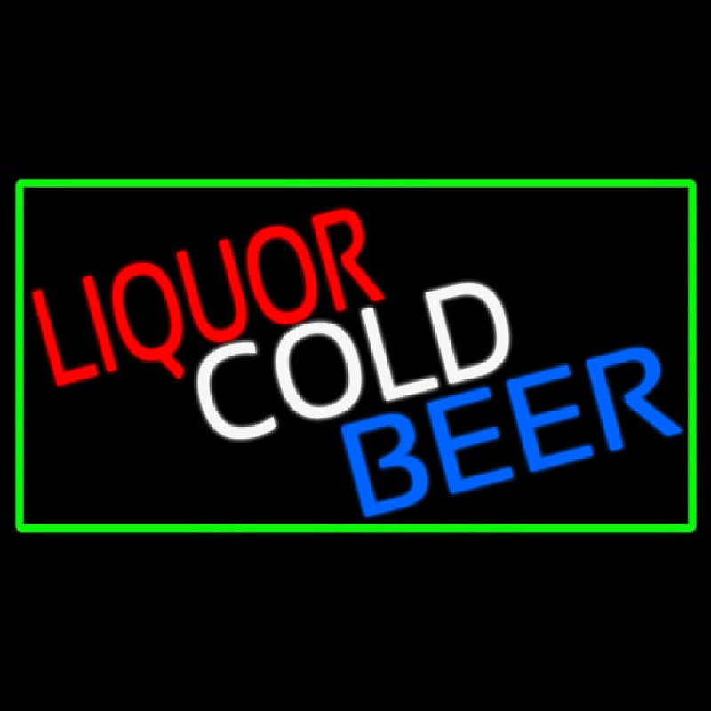 Liquors Cold Beer With Green Border Neonskylt